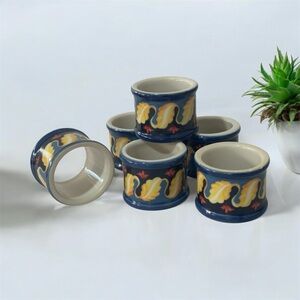 NIB Williams Sonoma Sicily Napkin Rings Set of 6 Blue Pattern Porcelain